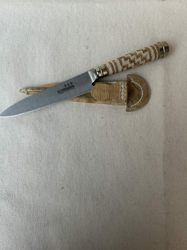 Cuchillo trenzado fino con Alpaca hoja de acero inoxidable 14 cm vaina de cuero crudo - Image 3