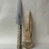 Cuchillo trenzado fino con Alpaca hoja de acero inoxidable 14 cm vaina de cuero crudo