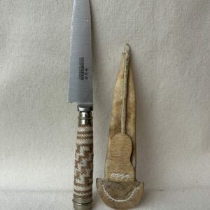 Cuchillo trenzado fino con Alpaca hoja de acero inoxidable 14 cm vaina de cuero crudo