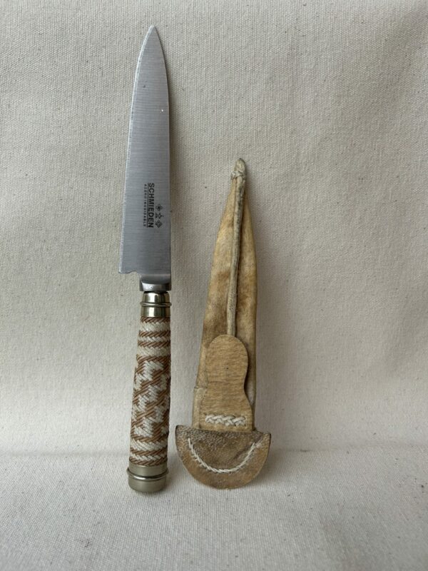 Cuchillo trenzado fino con Alpaca hoja de acero inoxidable 14 cm vaina de cuero crudo - Image 2