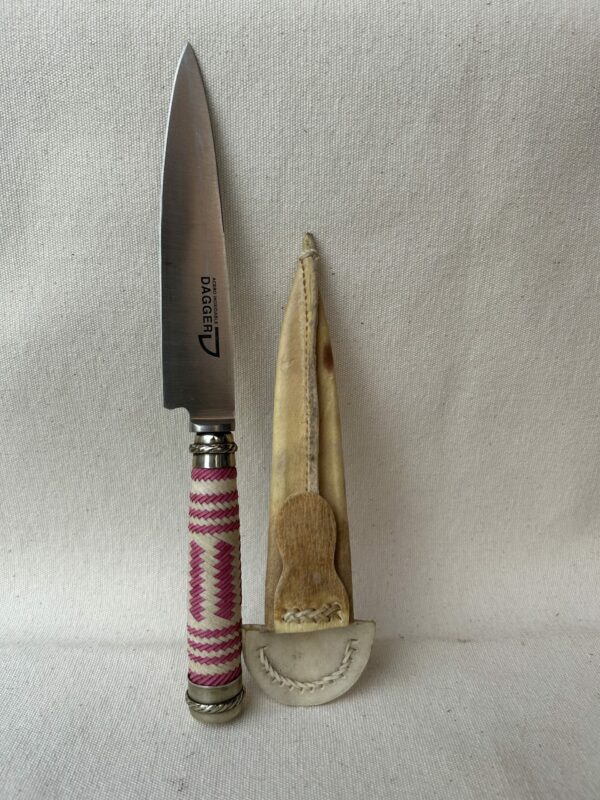 Cuchillo trenzado fino con Alpaca hoja de acero inoxidable 14 cm viene con vaina en cuero  crudo - Image 3