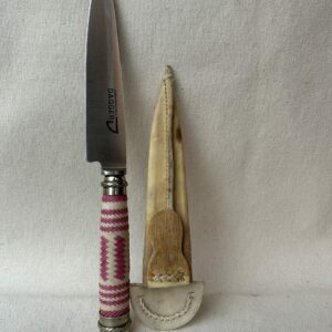 Cuchillo trenzado fino con Alpaca hoja de acero inoxidable 14 cm viene con vaina en cuero  crudo