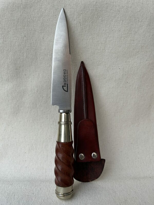 Cuchillo cabo de madera detalles en alpaca hoja Dagger 14cm acero inoxidable