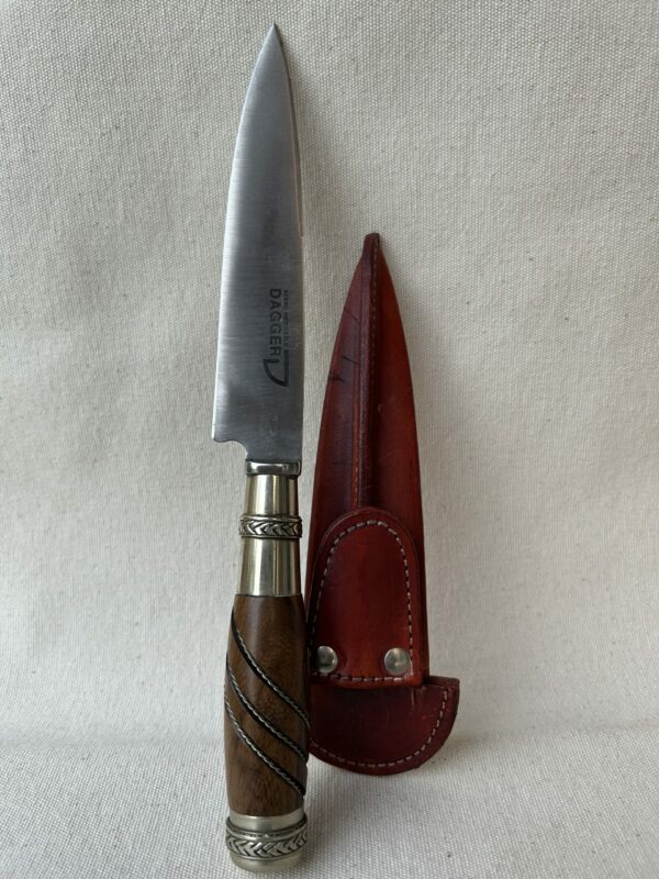 Cuchillo cabo de madera con detalles en anillo de Alpaca con diseño hoja acero inoxidable 14 cm DAGGER