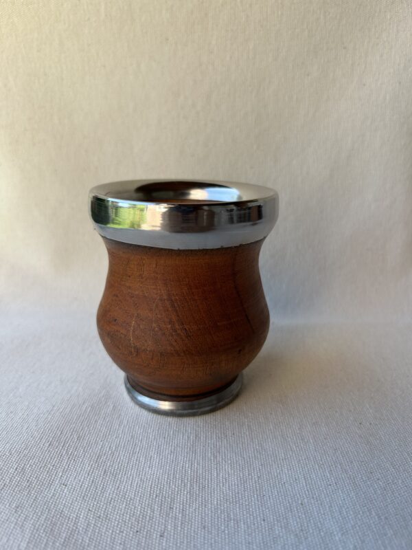 Mate de madera de Algarrobo con virola y pie en acero inoxidable modelo copita art(102)